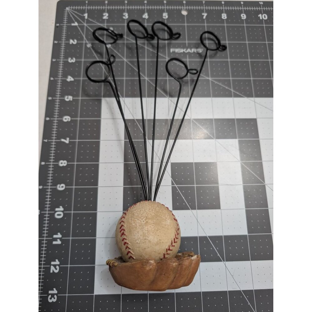 Baseball Photo Post Card Holder Decor Resin wire mit and ball 6 posts‎ 13 inch